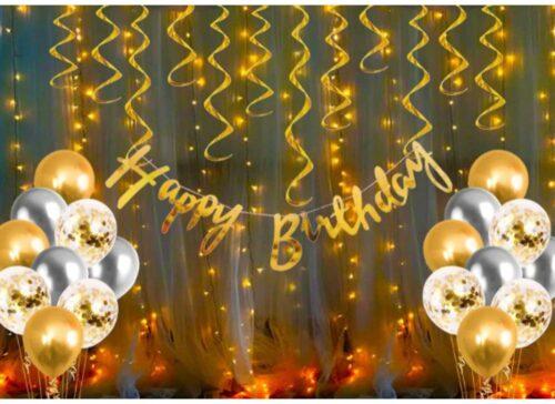 Generic Happy Birthday Decoration Kit Combo With Fairy Led Light (Multicolor)