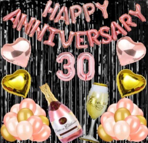 Generic 30Th Anniversary Rose Gold Foil Balloons With Happy Decoration Items Set (Rose Gold)