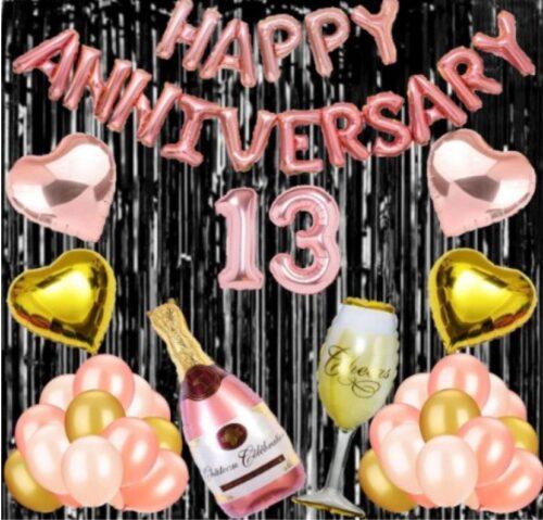 Generic 13Th Anniversary Rose Gold Foil Balloons With Happy Decoration Items Set (Rose Gold)