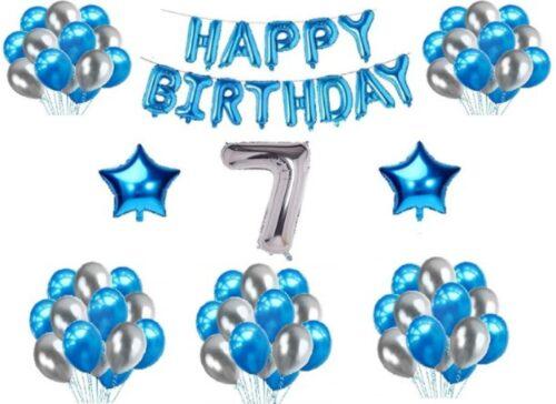 Generic 7Th Happy Birthday Decoration Combo With Foil And Star Balloons (Blue, Silver)