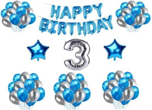 Generic 3Rd Happy Birthday Decoration Combo With Foil And Star Balloons (Blue, Silver)