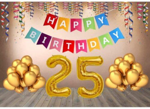 Generic 25Th Happy Birthday Decoration Combo With Multi Color Banner (Golden)