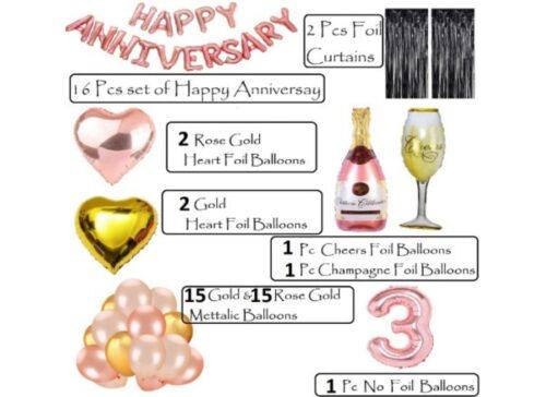 Generic 3Rd Anniversary Rose Gold Foil Balloons With Happy Decoration Items Set (Rose Gold)