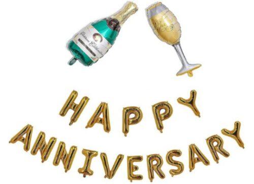 Generic Happy Anniversary Alphabet Foil Balloon Combo With Bottle And Cheersglass Balloons (Multicolor)