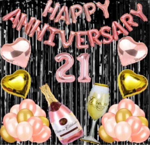 Generic 21St Anniversary Rose Gold Foil Balloons With Happy Decoration Items Set (Rose Gold)