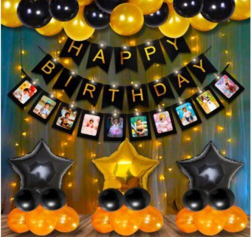 Generic Happy Birthday Decoration Combo Of Foil Curtain, Banner And Balloons (Multicolor)