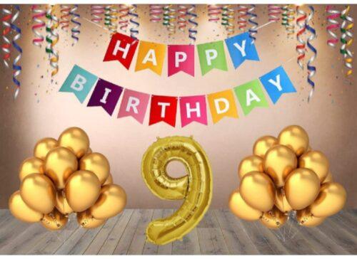 Generic 9Th Happy Birthday Decoration Combo With Multi Color Banner (Multicolor)