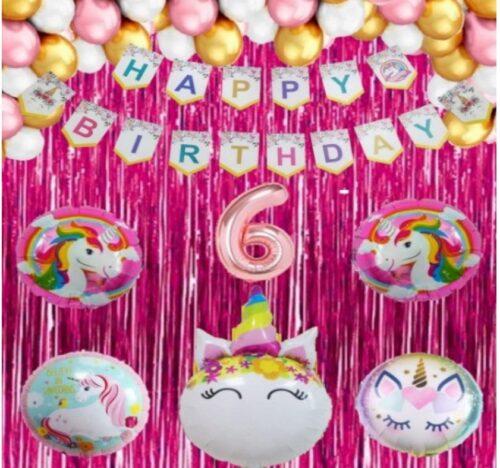 Generic 6Th Happy Birthday Decoration Combo With Unicorn Foil Balloon (Pink)