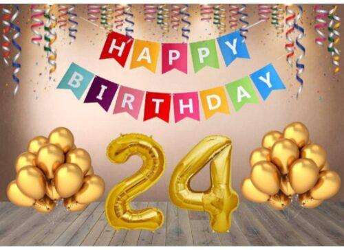 Generic 24Th Happy Birthday Decoration Combo With Multi Color Banner (Golden)