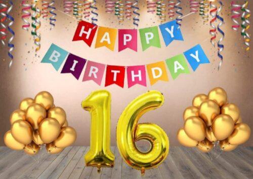 Generic 16Th Happy Birthday Decoration Combo With Multi Color Banner (Multicolor)