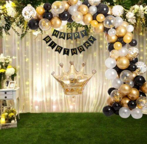 Generic Black Gold Birthday Party Decoration Set Of Banner And Balloons (Multicolor)