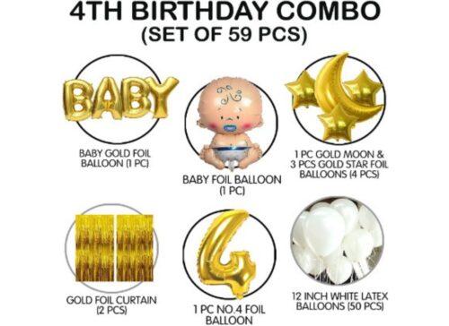 Generic 4Th Birthday Decoration Combo Of No 4 Balloons, Foil And Metallic Balloons (Golden)