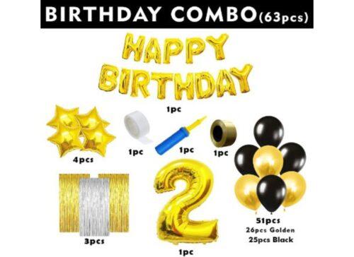 Generic 2Nd Birthday Golden Theme Decoration Items (Multicolor)