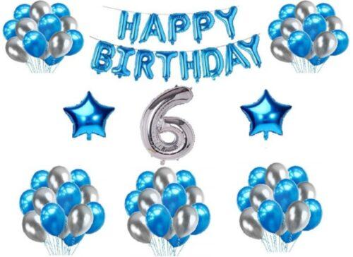 Generic 6Th Happy Birthday Decoration Combo With Foil And Star Balloons (Blue, Silver)