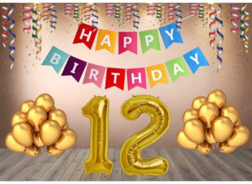 Generic 12Th Happy Birthday Decoration Combo With Multi Color Banner (Multicolor)