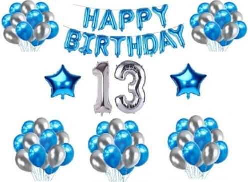 Generic 13Th Happy Birthday Decoration Combo With Foil And Star Balloons (Blue, Silver)