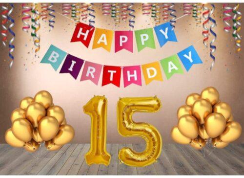 Generic 15Th Happy Birthday Decoration Combo With Multi Color Banner (Multicolor)