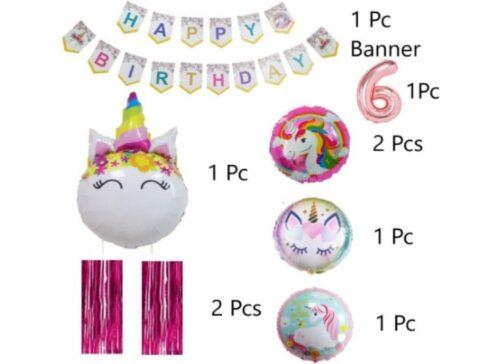 Generic 6Th Happy Birthday Decoration Combo With Unicorn Foil Balloon (Pink)