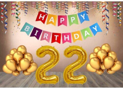 Generic 22Nd Happy Birthday Decoration Combo With Multi Color Banner (Golden)