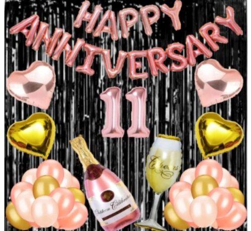 Generic 11Th Anniversary Rose Gold Foil Balloons With Happy Decoration Items Set (Rose Gold)