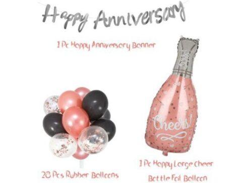 Generic Happy Anniversary Decoration Set Cheer Bottle And Foil Balloons (Rose Gold)