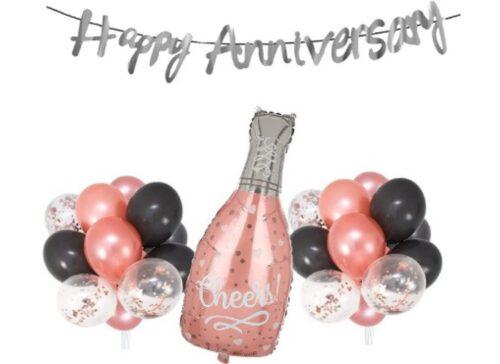 Generic Happy Anniversary Decoration Set Cheer Bottle And Foil Balloons (Rose Gold)