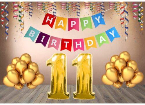 Generic 11Th Happy Birthday Decoration Combo With Multi Color Banner (Multicolor)