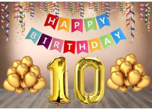 Generic 10Th Happy Birthday Decoration Combo With Multi Color Banner (Multicolor)