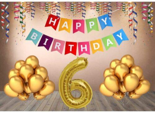 Generic 6Th Happy Birthday Decoration Combo With Multi Color Banner (Multicolor)