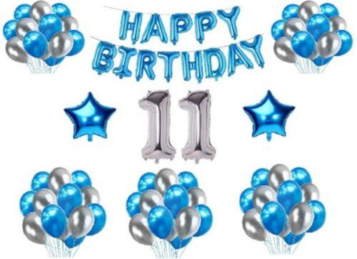 Generic 11Th Happy Birthday Decoration Combo With Foil And Star Balloons (Blue, Silver)