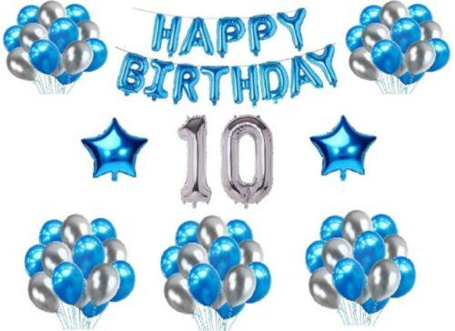 Generic 10Th Happy Birthday Decoration Combo With Foil And Star Balloons (Blue, Silver)