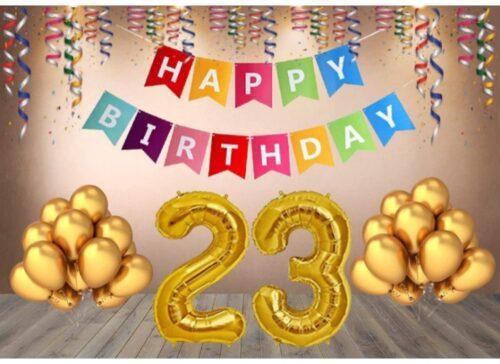 Generic 23Rd Happy Birthday Decoration Combo With Multi Color Banner (Golden)