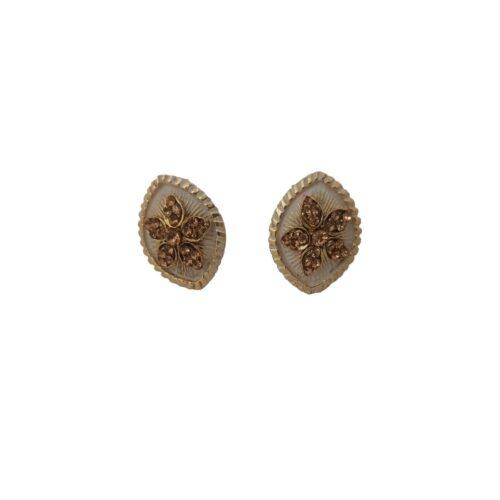 Generic Women’s Alloy Ceramic Stone And Designer Work Gold Plated Stud (White)