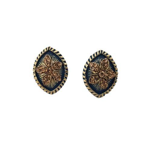 Generic Women’s Alloy Ceramic Stone And Designer Work Gold Plated Stud (Blue)