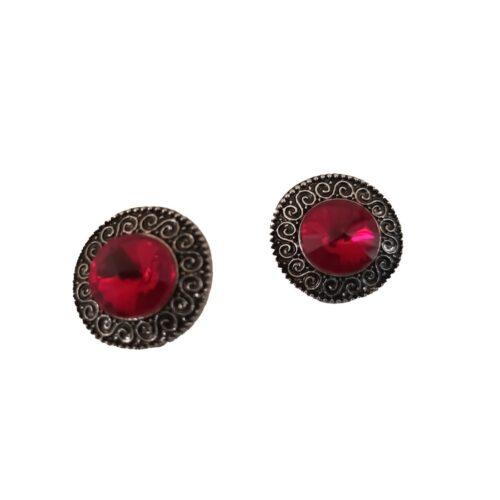 Generic Women’s Alloy Metal Stud Stone And Mirror Work Gold Plated Stud (Red)