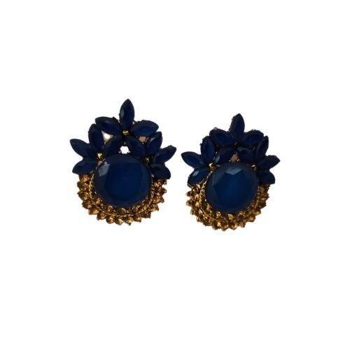 Generic Women’s Alloy Designer Crystal Gold Plated Stud (Dark Blue)