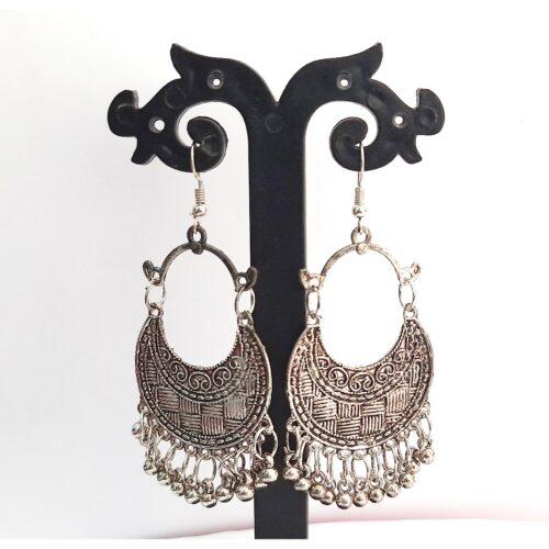 Generic Women’s Alloy Silver Texture Designed Flower Shape  Silver Plated Drop Earrings (Silver)