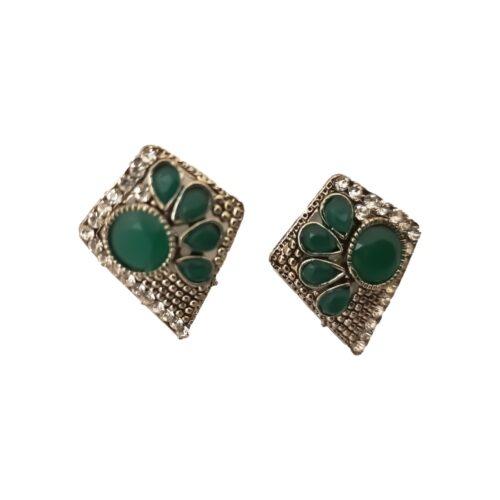 Generic Women’s Alloy Stone Work Silver Plated Stud (Dark Green)