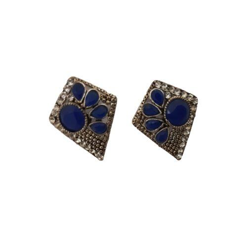 Generic Women’s Alloy Stone Work Silver Plated Stud (Dark Blue)