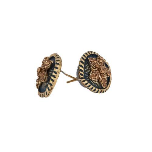 Generic Women’s Alloy Ceramic Stone And Designer Work Gold Plated Stud (Black)