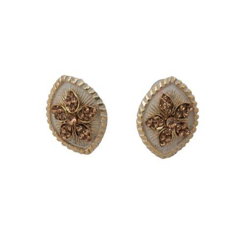 Generic Women’s Alloy Ceramic Stone And Designer Work Gold Plated Stud (White)