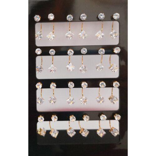 Generic Pack Of_12 Women’s Alloy Stone Golden Double Brass Plated Stud (White)