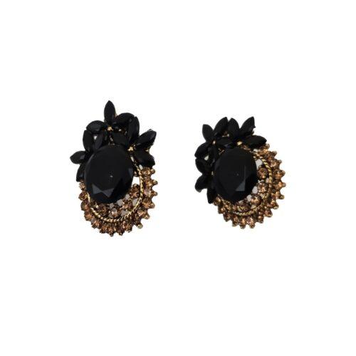 Generic Women’s Alloy Designer Crystal Gold Plated Stud (Black)