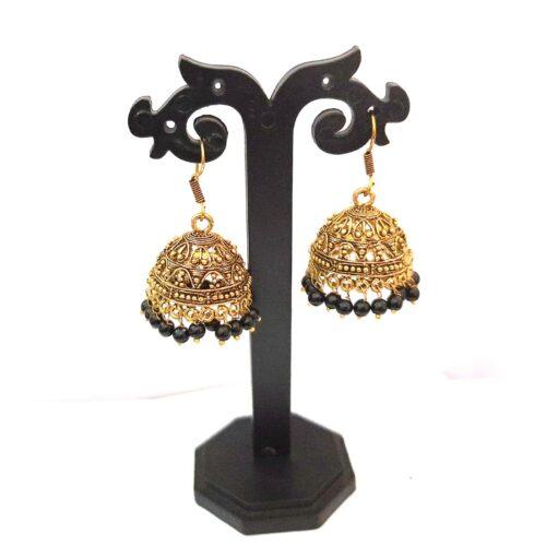 Generic Women’s Alloy Gold Plated And Beads Work Gold Plated Jhumkhas (Black)