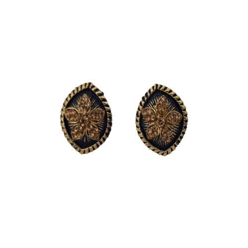 Generic Women’s Alloy Ceramic Stone And Designer Work Gold Plated Stud (Black)