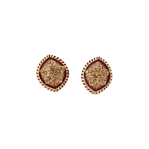 Generic Women’s Alloy Ceramic Stone And Designer Work Gold Plated Stud (Red)