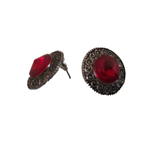 Generic Women’s Alloy Metal Stud Stone And Mirror Work Gold Plated Stud (Red)