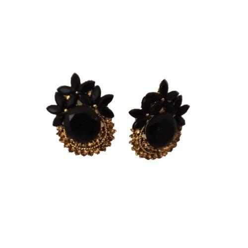 Generic Women’s Alloy Designer Crystal Gold Plated Stud (Black)