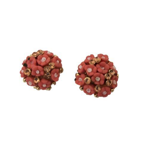 Generic Women’s Metal White Ceramic And Stones Gold Plated Stud (Peach)