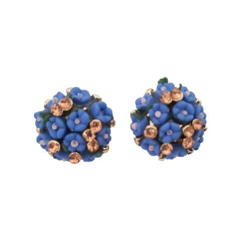 Generic Women’s Metal White Ceramic And Stones Gold Plated Stud (Blue)